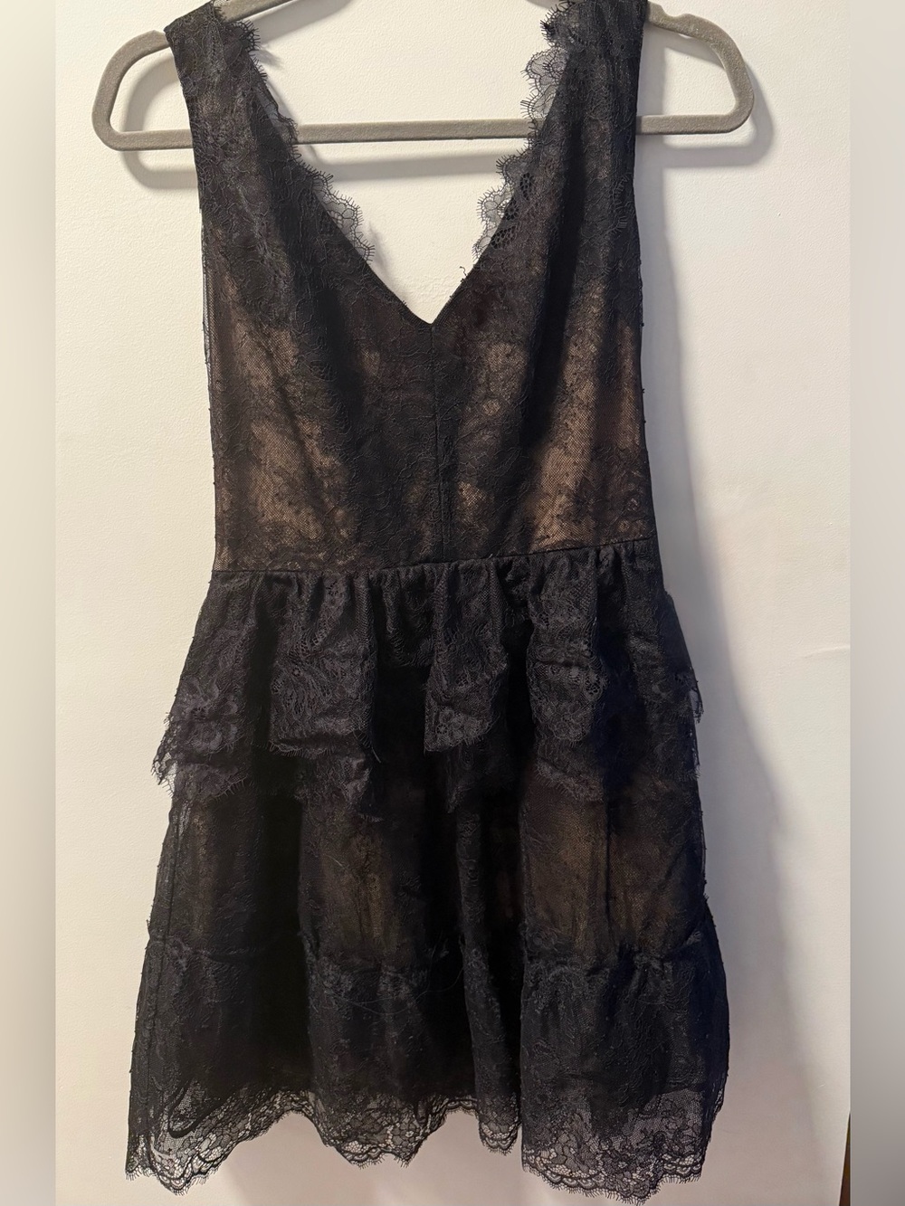 BCBGMaxAzria Black Lace V-Neck Dress with Nude Lining